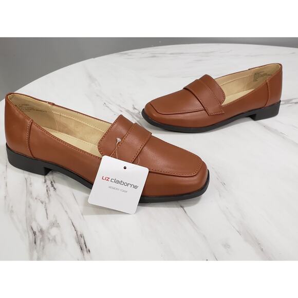 NEW - Liz Claiborne Womens Brown Loafers LC JANSEY Square Toe Memory Foam Size 7 - Picture 1 of 7